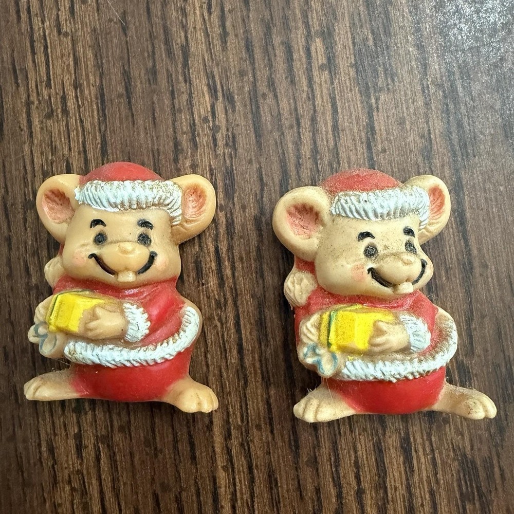 Vintage Russ Bertie Christmas Mouse Magnets Cheese Gift Set Of 2